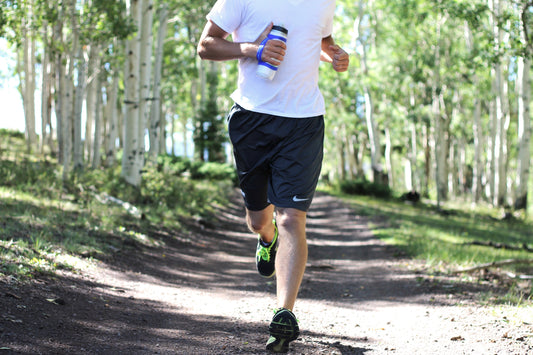 Running with a water bottle